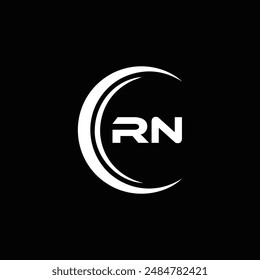 Logo de RN. Diseño R N. Letra RN blanca. Diseño de logotipo de letra RN, R N. Letra inicial RN vinculada círculo mayúscula monograma logo.