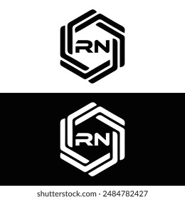 Logo de RN. Diseño R N. Letra RN blanca. Diseño de logotipo de letra RN, R N. Letra inicial RN vinculada círculo mayúscula monograma logo.