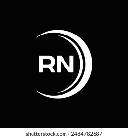 Logo de RN. Diseño R N. Letra RN blanca. Diseño de logotipo de letra RN, R N. Letra inicial RN vinculada círculo mayúscula monograma logo.