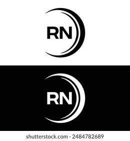 Logo de RN. Diseño R N. Letra RN blanca. Diseño de logotipo de letra RN, R N. Letra inicial RN vinculada círculo mayúscula monograma logo.