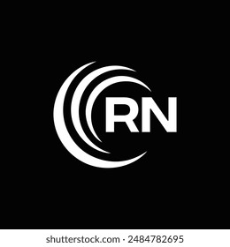 Logo de RN. Diseño R N. Letra RN blanca. Diseño de logotipo de letra RN, R N. Letra inicial RN vinculada círculo mayúscula monograma logo.