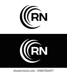 Logo de RN. Diseño R N. Letra RN blanca. Diseño de logotipo de letra RN, R N. Letra inicial RN vinculada círculo mayúscula monograma logo.