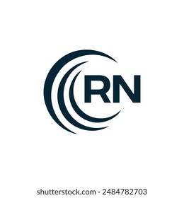 Logo de RN. Diseño R N. Letra RN blanca. Diseño de logotipo de letra RN, R N. Letra inicial RN vinculada círculo mayúscula monograma logo.