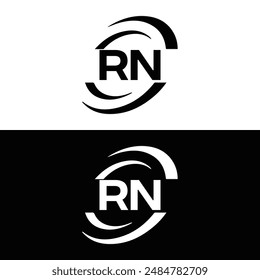 Logo de RN. Diseño R N. Letra RN blanca. Diseño de logotipo de letra RN, R N. Letra inicial RN vinculada círculo mayúscula monograma logo.