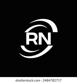 Logo de RN. Diseño R N. Letra RN blanca. Diseño de logotipo de letra RN, R N. Letra inicial RN vinculada círculo mayúscula monograma logo.