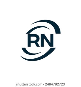 Logo de RN. Diseño R N. Letra RN blanca. Diseño de logotipo de letra RN, R N. Letra inicial RN vinculada círculo mayúscula monograma logo.