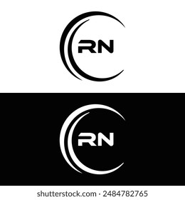 Logo de RN. Diseño R N. Letra RN blanca. Diseño de logotipo de letra RN, R N. Letra inicial RN vinculada círculo mayúscula monograma logo.