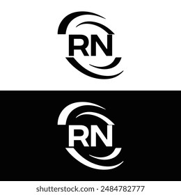 Logo de RN. Diseño R N. Letra RN blanca. Diseño de logotipo de letra RN, R N. Letra inicial RN vinculada círculo mayúscula monograma logo.