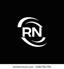 Logo de RN. Diseño R N. Letra RN blanca. Diseño de logotipo de letra RN, R N. Letra inicial RN vinculada círculo mayúscula monograma logo.