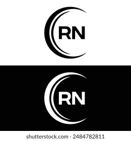 Logo de RN. Diseño R N. Letra RN blanca. Diseño de logotipo de letra RN, R N. Letra inicial RN vinculada círculo mayúscula monograma logo.