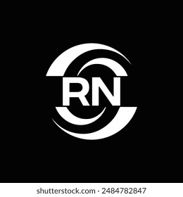 Logo de RN. Diseño R N. Letra RN blanca. Diseño de logotipo de letra RN, R N. Letra inicial RN vinculada círculo mayúscula monograma logo.