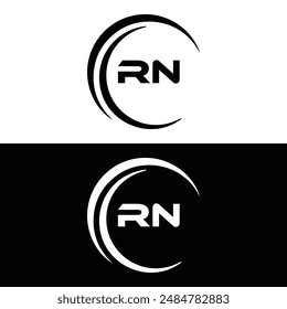 Logo de RN. Diseño R N. Letra RN blanca. Diseño de logotipo de letra RN, R N. Letra inicial RN vinculada círculo mayúscula monograma logo.