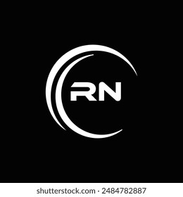 Logo de RN. Diseño R N. Letra RN blanca. Diseño de logotipo de letra RN, R N. Letra inicial RN vinculada círculo mayúscula monograma logo.