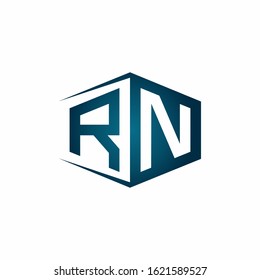 RN monogram logo with hexagon shape and negative space style ribbon design template