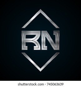 RN Monogram, Metal Logo, Silver Logo