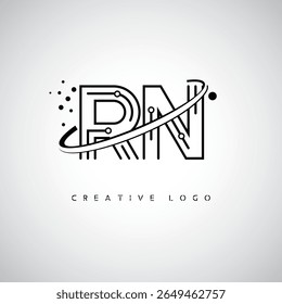 RN Orbit Monogram Logo - Futuristic Minimal Letter mark com Circular Line Art, Tech-Inspired Dots e Space Motion Concept para identidade de marca moderna