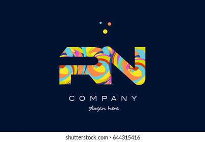 rn r n alphabet letter logo colors colorful rainbow acrylic font creative text dots company vector icon design template