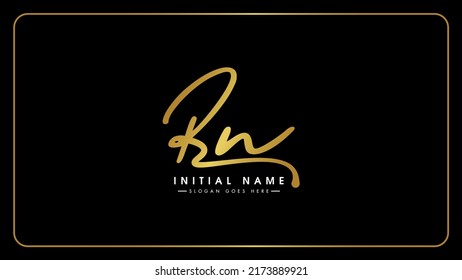 RN R N brush typography Initials vector logo design, Handwritten vector signature logo for initial letter RN, Bold cursive letters, Luxury Golden Isolated on black background.