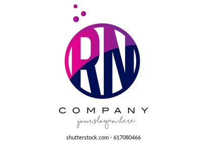 RN R N Circle Letter Logo Design with Purple Magenta Dots Bubbles Vector Illustration