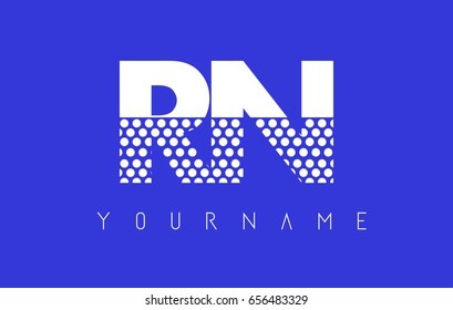 RN R N Dotted Pattern Letter Logo Design Vector with Blue Background.