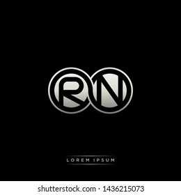 RN R N initial letter linked circle capital monogram logo modern template silver color edition