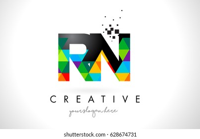 RN R N Letter Logo with Colorful Vivid Triangles Texture Design Vector Illustration.