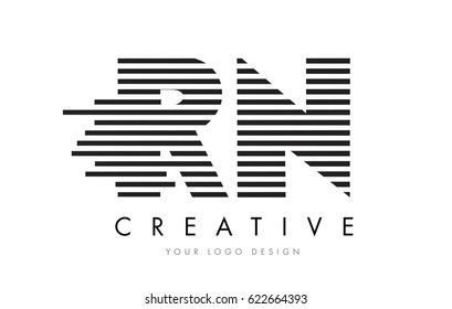 RN R N Zebra Letter Logo Design with Black and White Stripes Vector