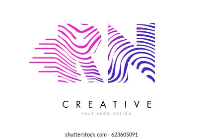 RN R N Zebra Letter Logo Design with Black and White Stripes Vector