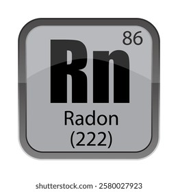 Rn radon 222. Atomic 86 tile. Periodic element shape. Vector chemistry icon.