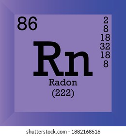 Rn Radon Chemical Element Periodic Table. Single vector illustration, Noble Gases element icon with molar mass, atomic number and electron conf. Lab, science or chemistry class.