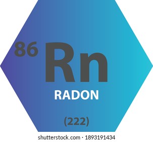 Rn Radon Noble Gas Chemical Element Periodic Table. Hexagon Vector Illustration, Colorful Clean Style Icon With Molar Mass And Atomic Number For Lab, Science Or Chemistry Education.