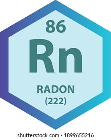 Rn Radon Noble Gas Chemical Element Periodic Table. Hexagon Vector Illustration, Colorful Hexagon Clean Style Icon With Molar Mass And Atomic Number For Lab, Science Or Chemistry Education.