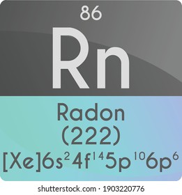 Rn Radon Noble Gas Chemical Element Periodic Table. Square Vector Illustration, Colorful Clean Style Icon With Molar Mass, Electron Config. And Atomic Number For Lab, Science Or Chemistry Education.