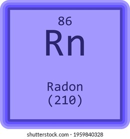 Rn Radon Noble Gas Chemical Element Periodic Table. Square Vector Illustration, Colorful Clean Style Icon With Molar Mass And Atomic Number For Lab, Science Or Chemistry Education.