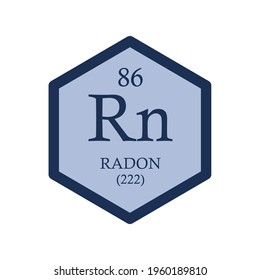 Rn Radon Noble Gas Chemical Element Periodic Table. Hexagon Vector Illustration, Simple Clean Style Icon With Molar Mass And Atomic Number For Lab, Science Or Chemistry Education.