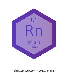 Rn Radon Noble Gas Chemical Element Periodic Table. Hexagon Gradient Vector Illustration, Simple Clean Style Icon With Molar Mass And Atomic Number For Lab, Science Or Chemistry Education.