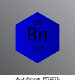 Rn Radon Noble Gas Chemical Element Periodic Table. Hexagon Vector Illustration, Simple Clean Style Icon With Molar Mass And Atomic Number For Lab, Science Or Chemistry Education.