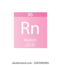 Rn Radon Elemento químico de gás nobre Tabela periódica. Simples ilustração de vetor quadrado plano, simples ícone de estilo limpo com massa molar e número atômico para Lab, ciência ou classe de química.