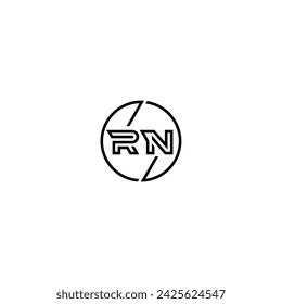 Logo de concepto de contorno simple RN y círculo de diseño inicial de fondo blanco y negro