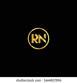 RN unique letter vector logo design with gold color.