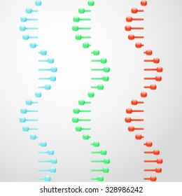 RNA abstract glassy molecules on gray background, 3d scientific vector, eps 10
