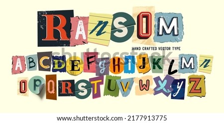 rnadom collection of scrap letters, ransom note style. Vector font illustration. Stock foto © 