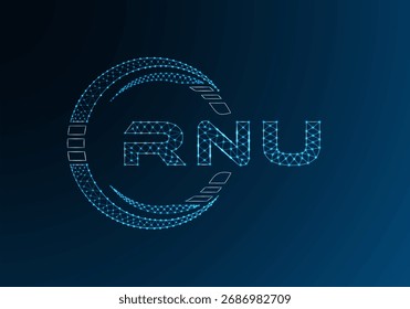 RNU baixo design de vetor de logotipo de letra poli. RNU design de logotipo poli inferior. Logotipo poli baixo.