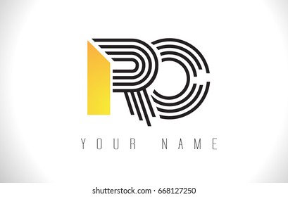 RO Black Lines Letter Logo. Creative Line Letters Design Vector Template.