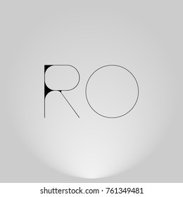 RO Black thin minimalist LOGO Design with Highlight on Gray background.