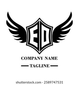 RO A bold winged shield emblem with customizable initials A-Z. Sleek black-and-white vector, perfect for branding, sports teams, motorcycle clubs, gaming,apparel and High-quality
