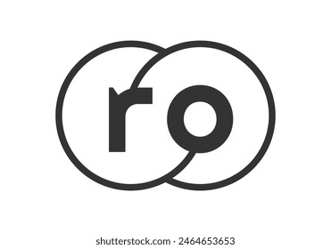 RO business company emblem with outline rounds and letters r o. Logo template of two merged circles for brand identity, logotype. Vector Infinity symbol  and technology sign.