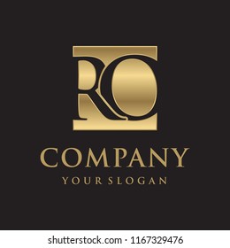 RO initial letters looping linked box elegant logo golden black background