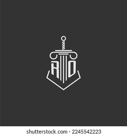 RO initial monogram law firm with sword and pillar logo design