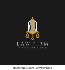 RO initial monogram for lawfirm logo with sword and scale